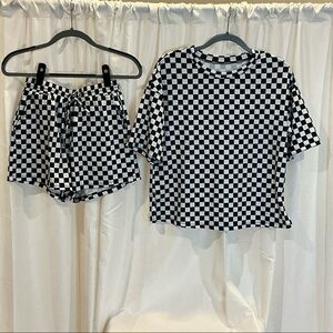 Black and White Checkered Women's Lounge Set Size Small